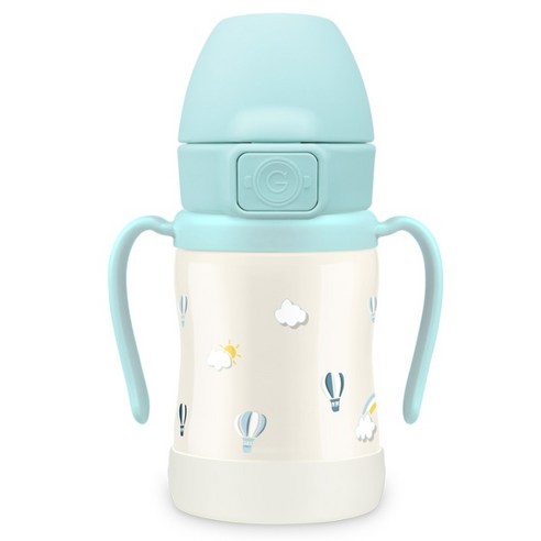 그로미미 스테인리스 빨대컵, 200ml, 1개, 크리미블루 + 스카이벌룬