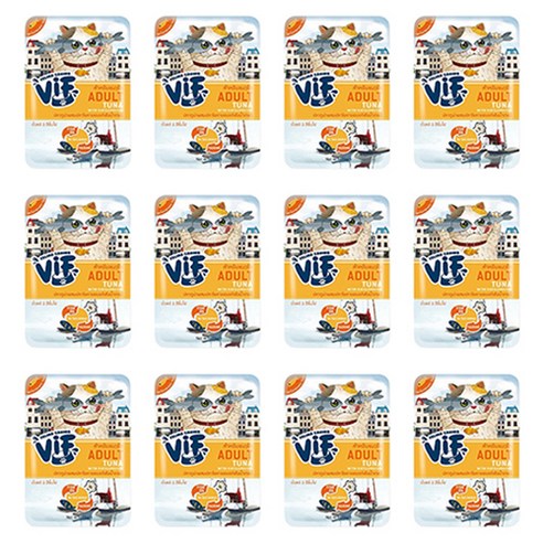 VIF 고양이 어덜트 파우치 간식, 혼합맛(참치/가츠오부시), 75g, 12개