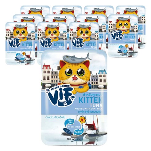 VIF 고양이 키튼 참치 무스 with 산양유 간식, 혼합맛(참치/산양유), 75g, 12개