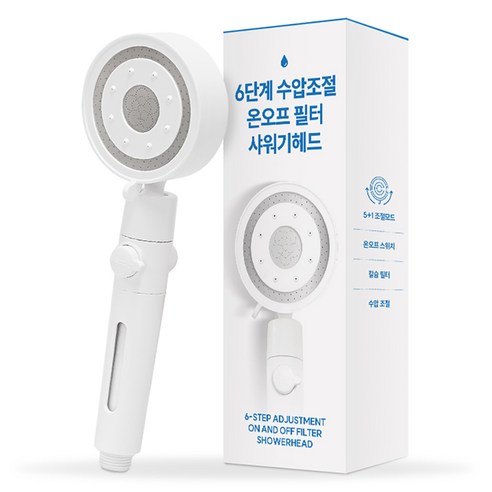 물쎈 6단계 수압조절 온오프 필터 샤워기헤드, 혼합색상, 1개