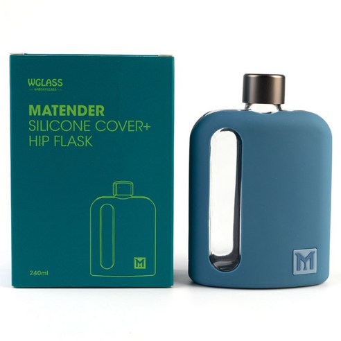 마텐더 실리콘커버 유리 힙플라스크 240ml 인디고블루, 1개