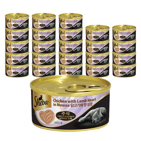 쉬바 어덜트 고양이 무스 주식캔 닭고기와 양 심장, 혼합맛, 70g, 24개
