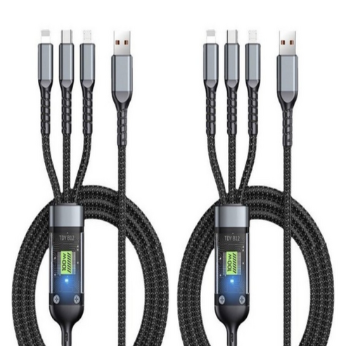 케이블메이커 3in1 스마트폰 고속충전 멀티케이블 100W, 2개, 블랙, 1.2m