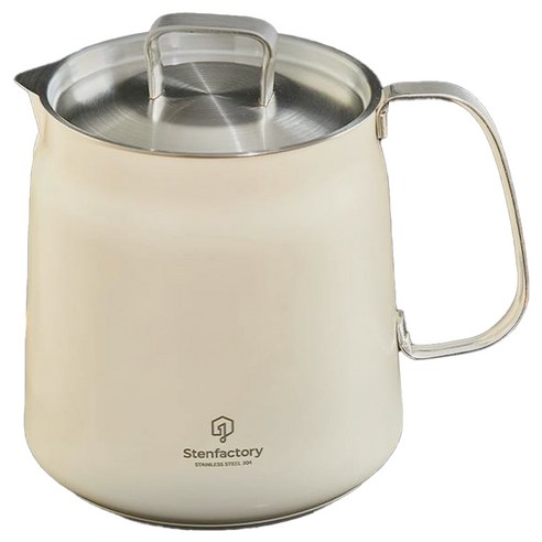 Stenfactory 304不鏽鋼陶瓷塗層IH電磁爐水壺, 2L, 奶油色+ 不鏽鋼, 1個