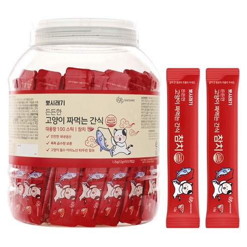 뽀시래기 든든한 고양이 짜먹는 간식 스틱 대용량, 참치, 1.2kg, 1개