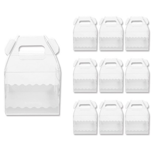 아이엔피 손잡이 투명앞열림 베이커리상자 + 받침 세트 미니 13 x 13 x 12 cm, 화이트, 10세트