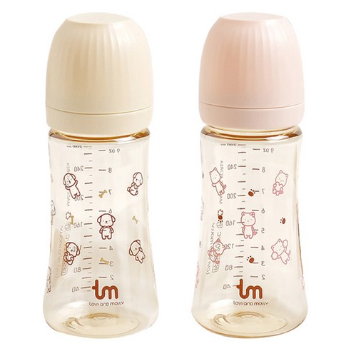 토비앤몰리 PPSU 젖병 트윈팩, 바닐라, 핑크, 280ml, 1세트
