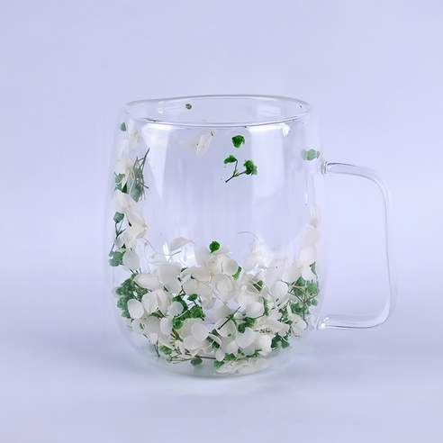 제이콕스 이중 내열 유리 홈 카페 머그컵 370ml, 화이트 + 그린, 1개