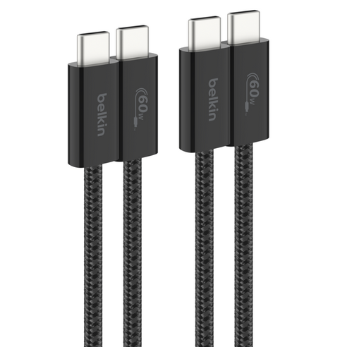 벨킨 C타입-C타입 USB 부스트차지 브레이디드 60W 고속 충전 케이블 CAB018, 블랙(CAB018qc05BK2PK), 1개, 1.5m