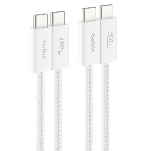 벨킨 C타입-C타입 USB 부스트차지 브레이디드 60W 고속 충전 케이블 CAB018, 화이트(CAB018qc05WH2PK), 1개, 1.5m