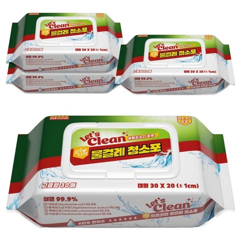렛츠클린 물걸레청소포 고급형, 대형(300X200..., 4개