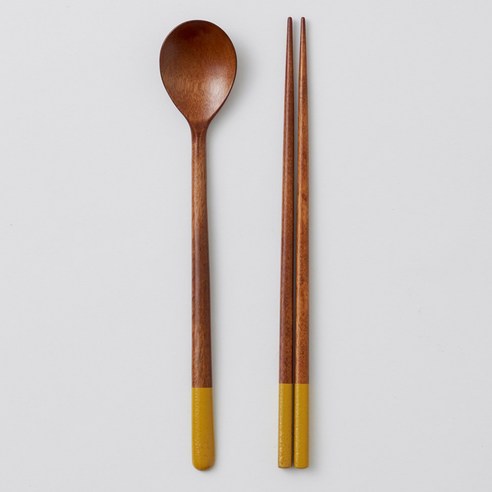 칠몽 1인용 금수강산 옻칠 나무 수저세트 24cm, 노랑, 1세트, 숟가락 + 젓가락
