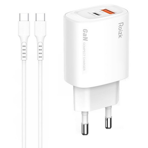 로이직 25W 2포트 PPS / PD + QC3.0 초고속 분리형 충전기 + C to C 케이블 1m 세트 RZ-S12