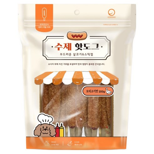 굿데이 강아지 핫도그 간식, 오리고기, 200g, 1개