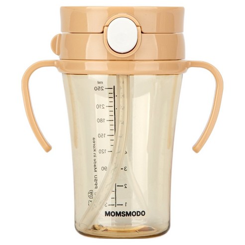 맘스모도 세척편한 유아 PPSU 원터치 빨대컵, 250ml, 1개, 시그니처베이지
