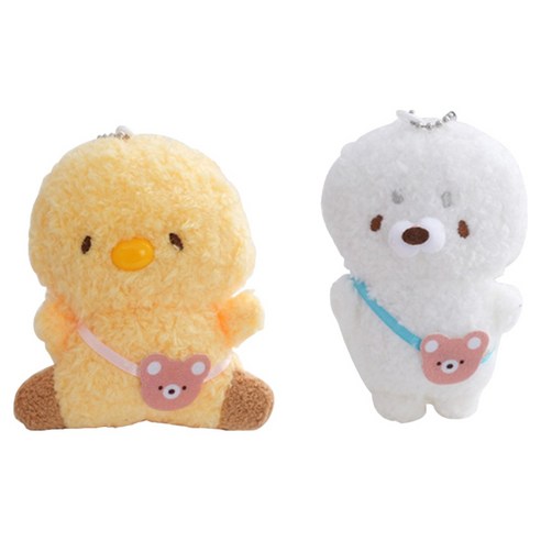 아이끌레 동물친구들 봉제인형 키링 2종 세트, 10cm, 옐로우병아리, 화이트물범, 1세트