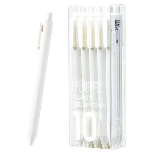 카코 퓨어 소프트 젤펜 중성펜 대용량 블랙심 0.5mm 10p 세트, 화이트, 1세트