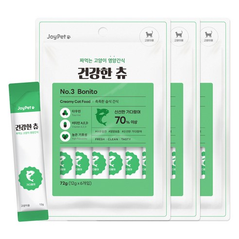 조이펫 고양이 건강한 츄 간식 6p, 가다랑어, 72g, 3개