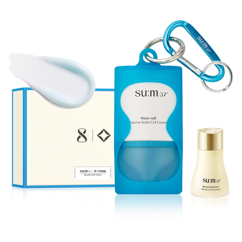 숨37도 헬리녹스 워터풀 마린 릴리프 히알루론산 수분 젤 크림 30ml + 시크릿 에센스 12ml + 카라비너 + 실리콘 케이스 세트, 1세트