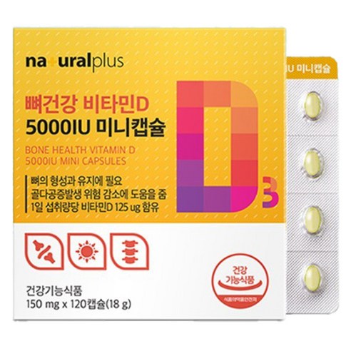 내츄럴플러스 뼈건강 비타민D 5000IU 미니캡슐 18g, 120정, 1개