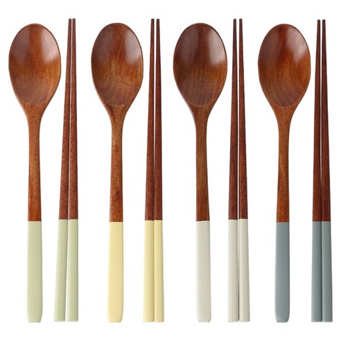 이와이엔스토리 파스텔 컬러핸들 옻칠 수저 4벌 세트, 레몬, 민트, 그레이, 블루, 숟가락 4p + 젓가락 4p, 1세트