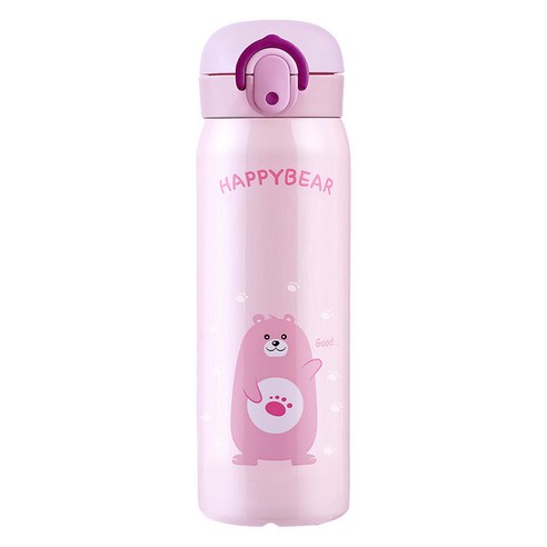 해피베어 원터치 보온보냉병, 핑크, 450ml, 1개