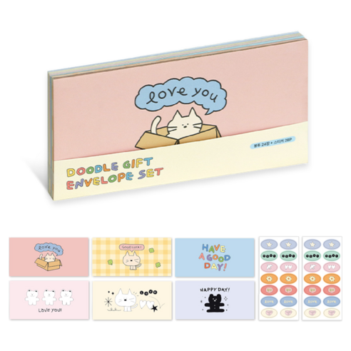 아이코닉 두들 용돈봉투 6종 x 4p + 스티커 28p 세트, 혼합색상, 1세트