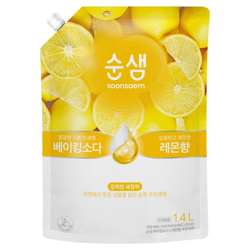 순샘 베이킹소다 레몬 주방세제 리필, 1.4L, 1개