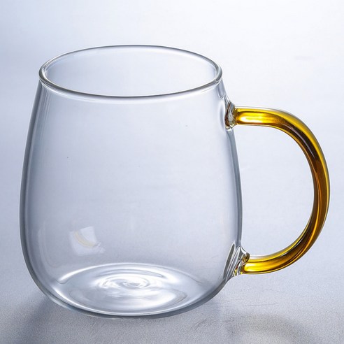 오꼬비 컬러 손잡이 유리 머그컵 380ml, 노랑, 1개