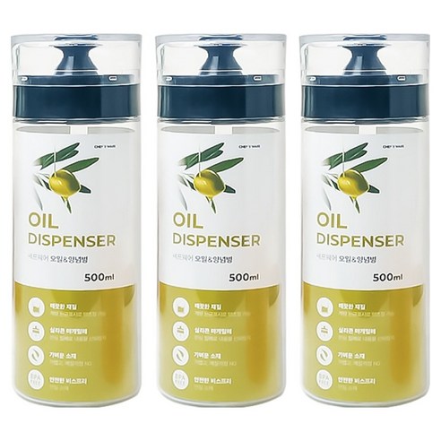 셰프웨어 흐르지 않는 실리콘 오일병, 500ml, 3개