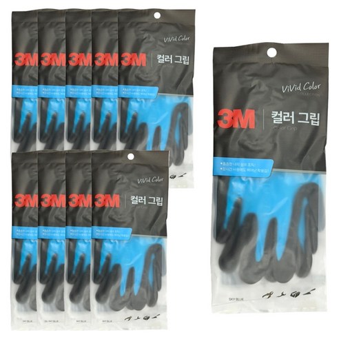 쓰리엠 컬러그립 장갑 S, 스카이블루, 10개