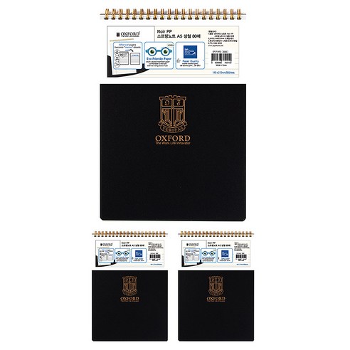 OXFORD 느와르 Noir PP 스프링노트 상철 A5 80p, Black, 3개