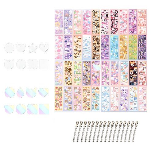 투데이리빙 대용량 DIY 아크릴 키링 만들기 + 꾸밈 스티커 40p 세트, R89117B, 1세트