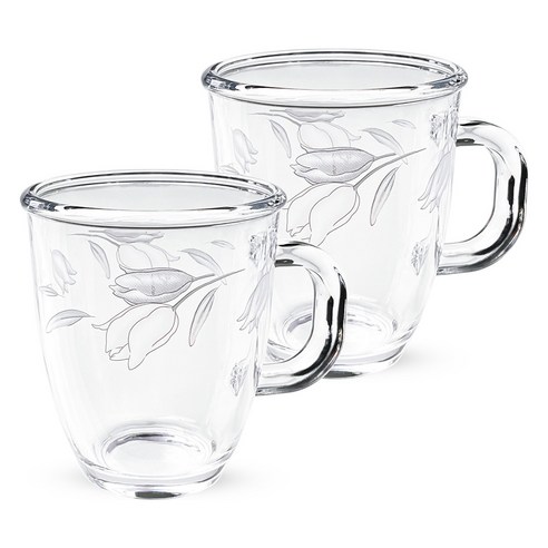 바칠레 홈카페 강화유리 머그컵 375ml, 러블리 플라워, 2개