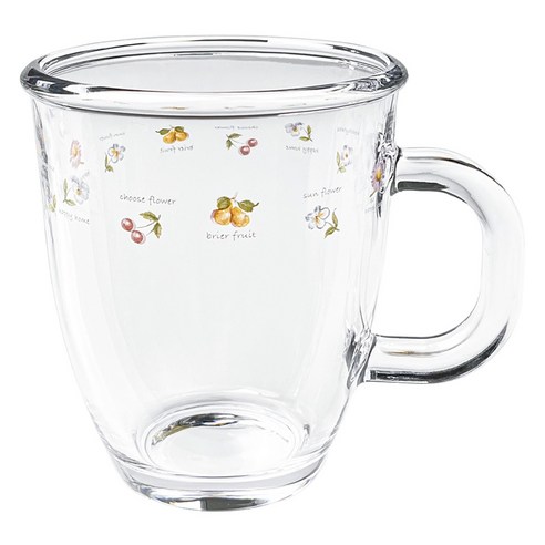 바칠레 홈카페 강화유리 머그컵 375ml, 쁘띠플라워, 1개
