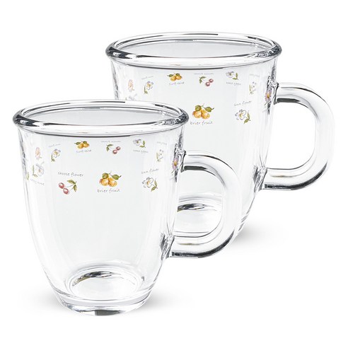 바칠레 홈카페 강화유리 머그컵 375ml, 쁘띠플라워, 2개