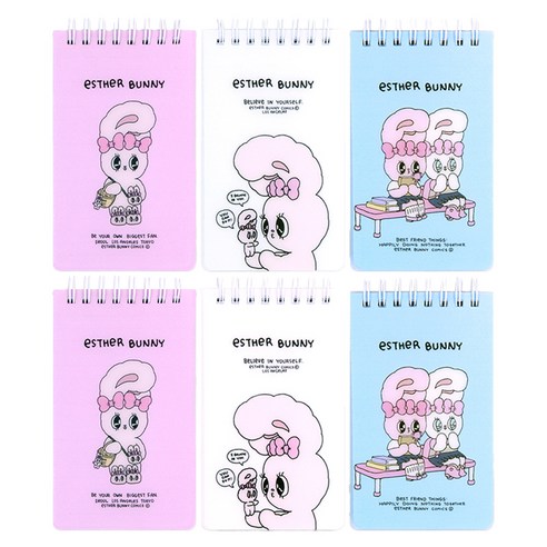에스더버니 PP커버 상철수첩 80매 3종 x 2p 세트, 핑크 + 블루 + 화이트, 1세트