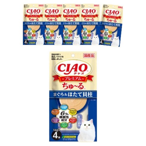 챠오츄르 고양이 프리미엄 짜먹는 간식 4p, 혼합맛(참치/가리비관자), 56g, 6개