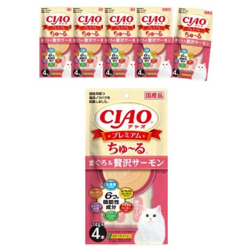 챠오츄르 고양이 프리미엄 짜먹는 간식 4p, 혼합맛(참치/제이타크 연어), 56g, 6개
