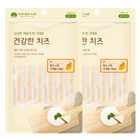 네츄럴랩 강아지 건강한 치즈 간식, 망고 스틱, 100g, 2개