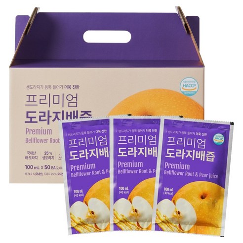 유기농마루 정품 물넣지않은 어른용 프리미엄 도라지배즙, 100ml, 50개