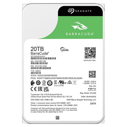 씨게이트 BarraCuda HDD 하드디스크, 20TB, ST20000DM001