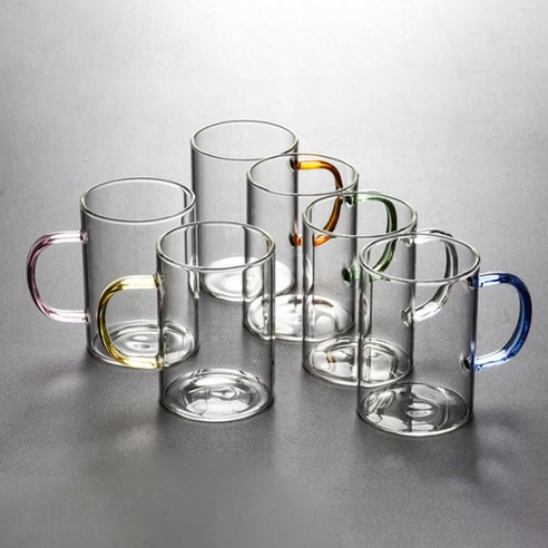 앞날창창 홈카페 아이스 커피 내열 유리 머그컵 300ml 6종, 혼합색상, 1세트