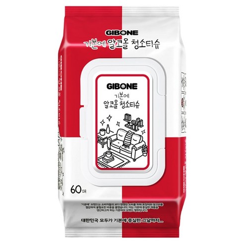 기본에 알코올 청소티슈 캡형 60매, 1개