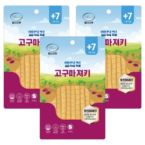 엘더리펫 강아지 엘더리 져키 간식, 고구마, 100g, 3개
