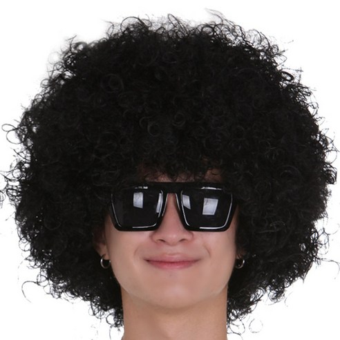파티공구 뽀글이 점보가발 + 선글라스 세트, 블랙(가발), 블랙(선글라스), 1세트