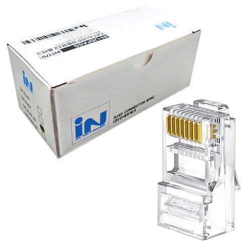 인네트워크 CAT.6 UTP 랜케이블 제작용 RJ45 통과형 EZ 플러그 IN-U6PASS, 투명, 100개, 22.5mm