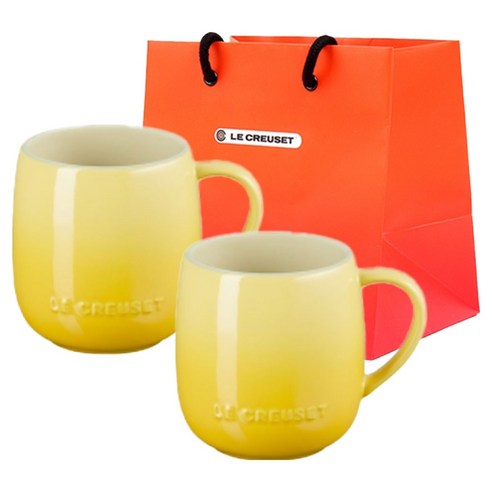 르크루제 레인보우 마시멜로 머그컵 380ml 2p + 쇼핑백 S(29 x 28 x 13.5 cm) 세트, 솔레이, 1세트