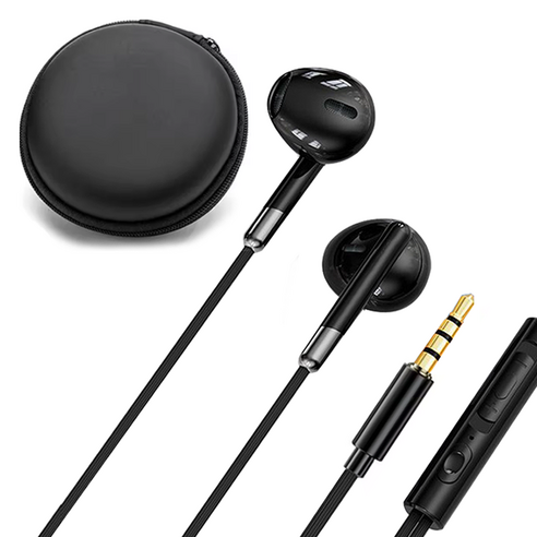 KODACHIEF 다양한 유선이어폰 3.5mm + 케이스 세트 블랙