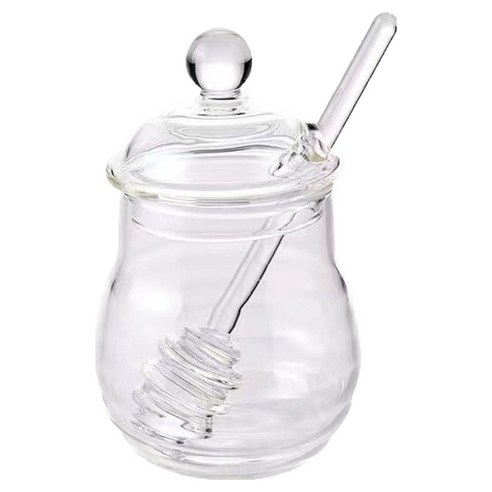 아메리칸로드 홈카페 투명 유리 꿀병용기 300ml + 교반봉 세트 HR1757, 1세트
